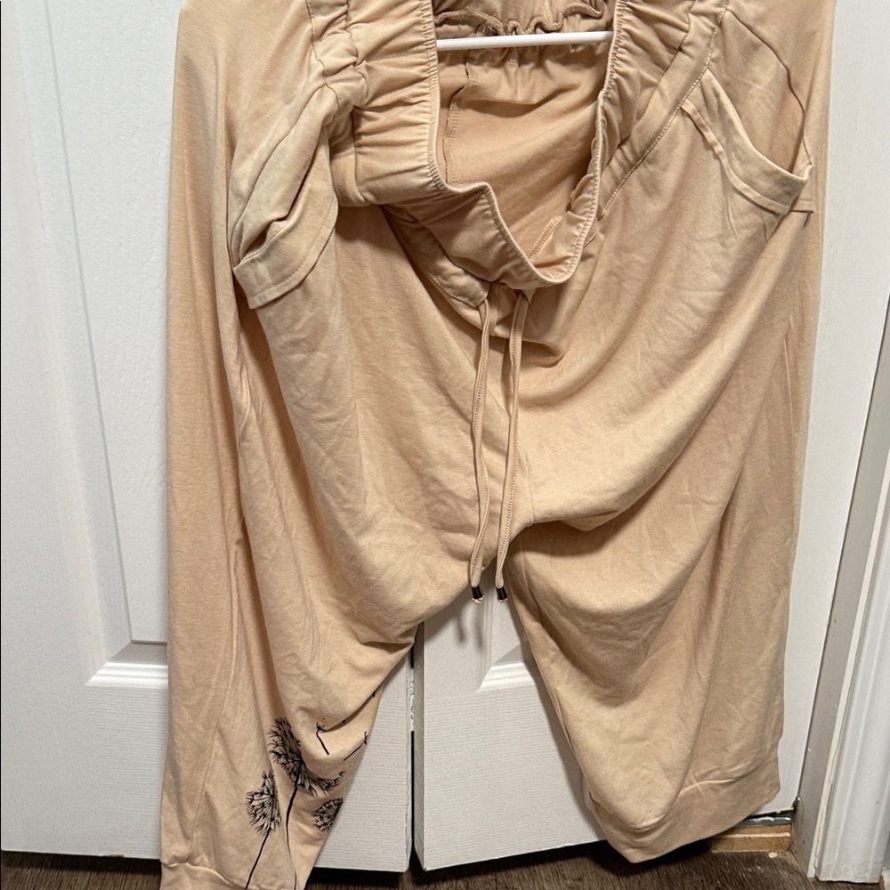 Beige Hooded Sweatshirt with Embroidery